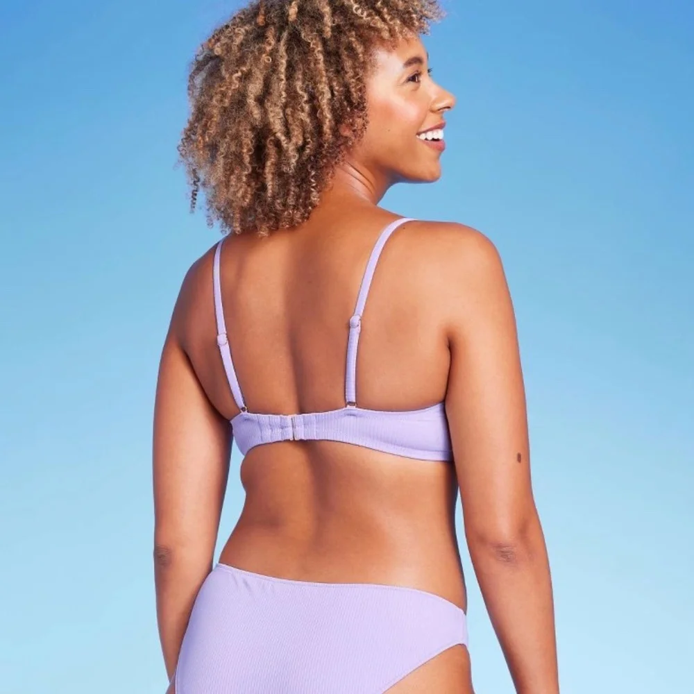 SHADE & SHORE WOMENS RIBBED BIKINI SWIM TOP LAVENDER